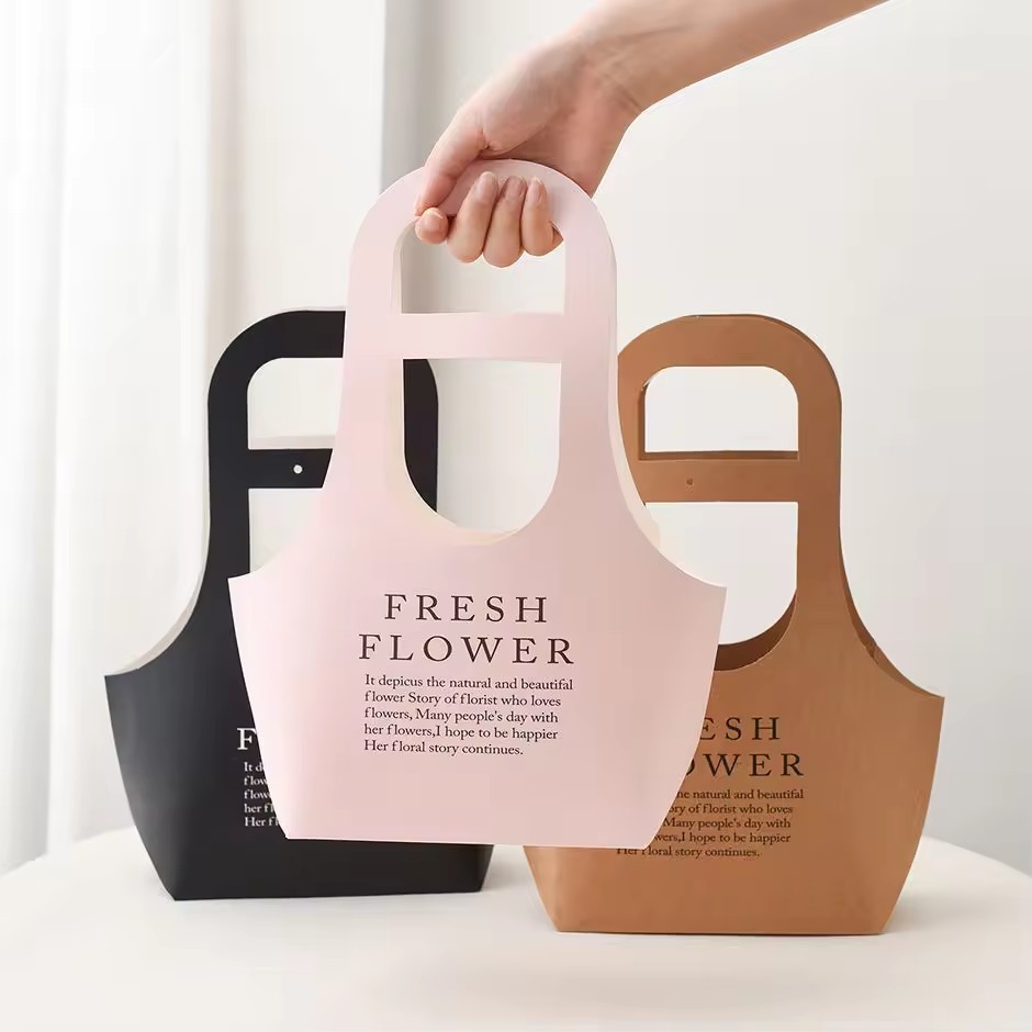 Hollow Folding Handheld Flower Basket Simplified Rose Packaging Box Flower Arrangement Gift Box Paper Cardboard Flower Bag