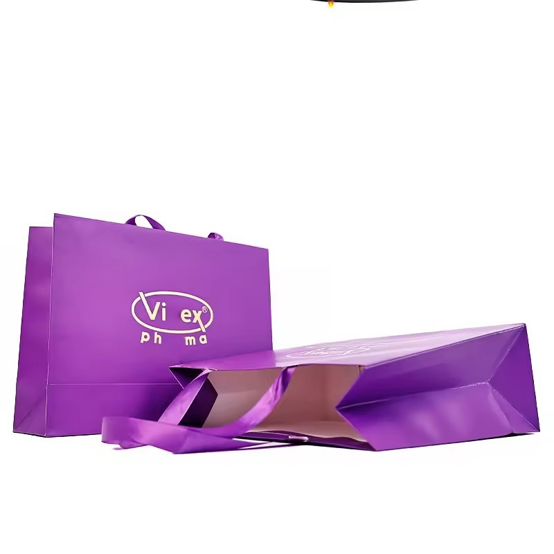 Personalized Logo Purple Gift Packaging Paper bag with Luxury Handle paper bag