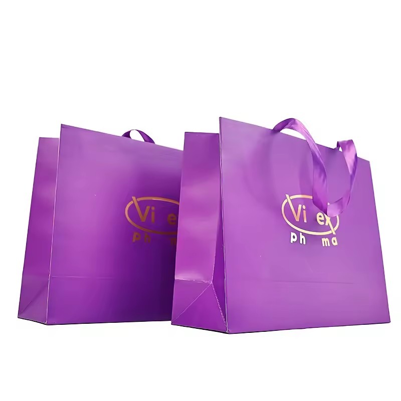 Personalized Logo Purple Gift Packaging Paper bag with Luxury Handle paper bag