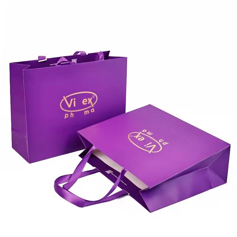 Personalized Logo Purple Gift Packaging Paper bag with Luxury Handle paper bag