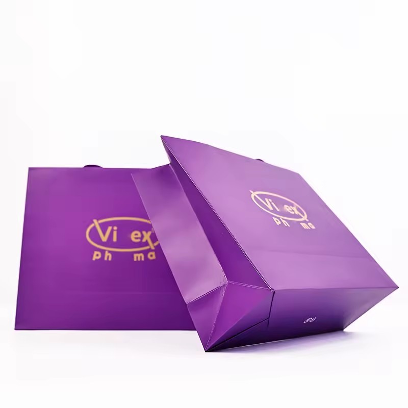 Personalized Logo Purple Gift Packaging Paper bag with Luxury Handle paper bag