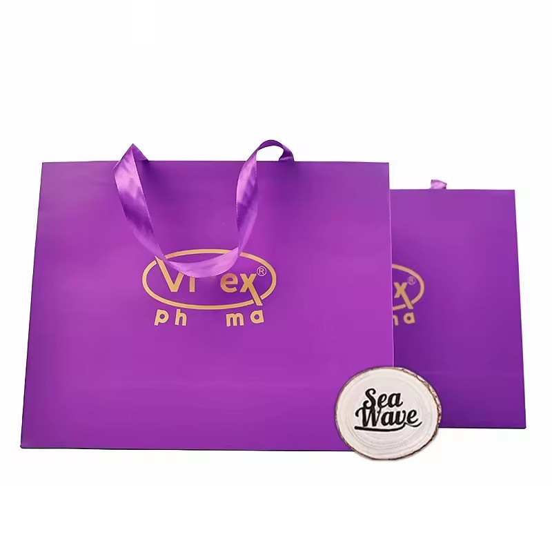 Personalized Logo Purple Gift Packaging Paper bag with Luxury Handle paper bag