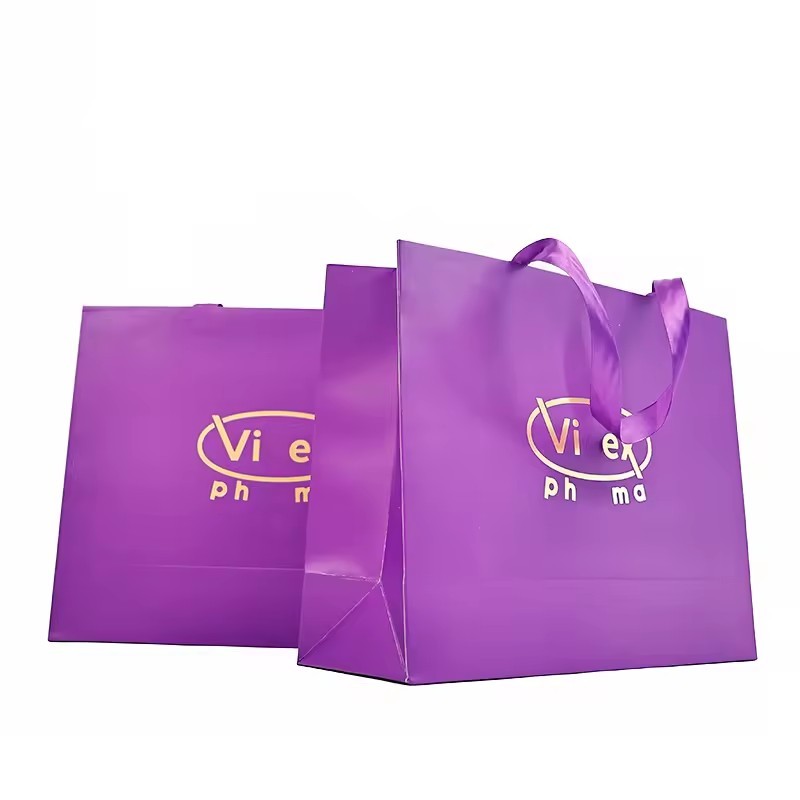 Personalized Logo Purple Gift Packaging Paper bag with Luxury Handle paper bag