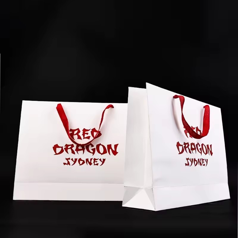 paper Bag Custom Printed Logo Gift Packaging Paper bag with Luxury Handle White paper bag