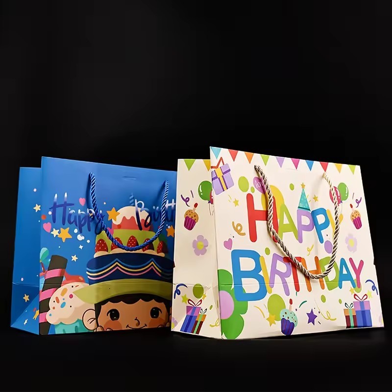 Printed Logo Birthday Gift Packaging shopping Paper bag with Luxury Handle paper bag