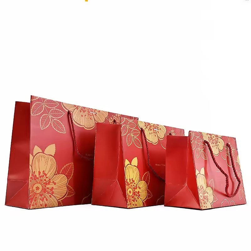 Shopping paper Bag Custom Printed Logo Red Gift Packaging Paper bag with Luxury Handle paper bag