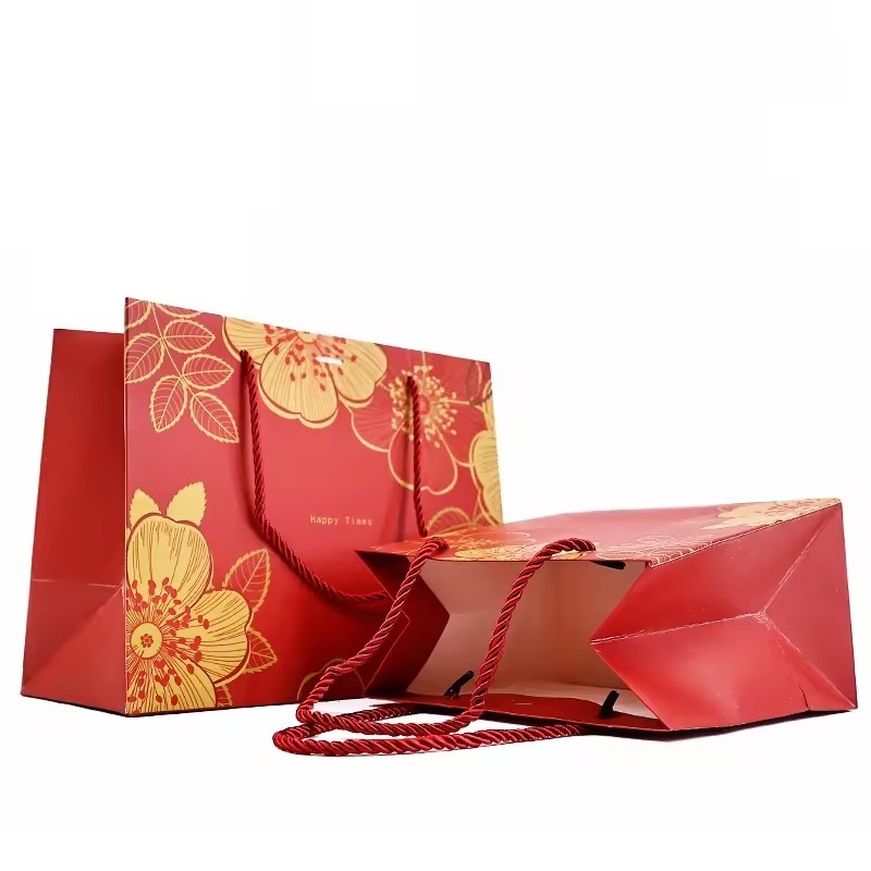 Shopping paper Bag Custom Printed Logo Red Gift Packaging Paper bag with Luxury Handle paper bag