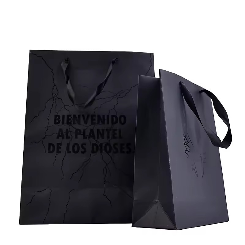 black paper Bag Custom Printed UV Logo Red Gift Packaging Paper with Luxury Handle paper bag