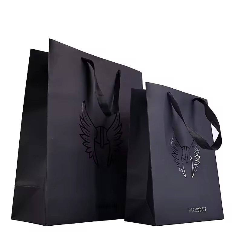 black paper Bag Custom Printed UV Logo Red Gift Packaging Paper with Luxury Handle paper bag