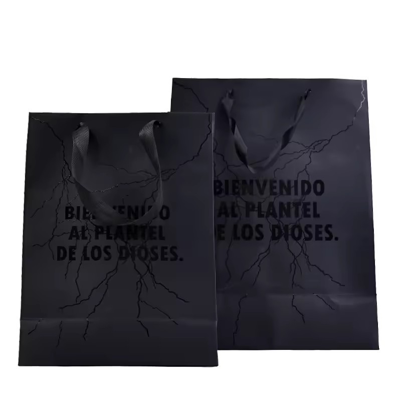 black paper Bag Custom Printed UV Logo Red Gift Packaging Paper with Luxury Handle paper bag