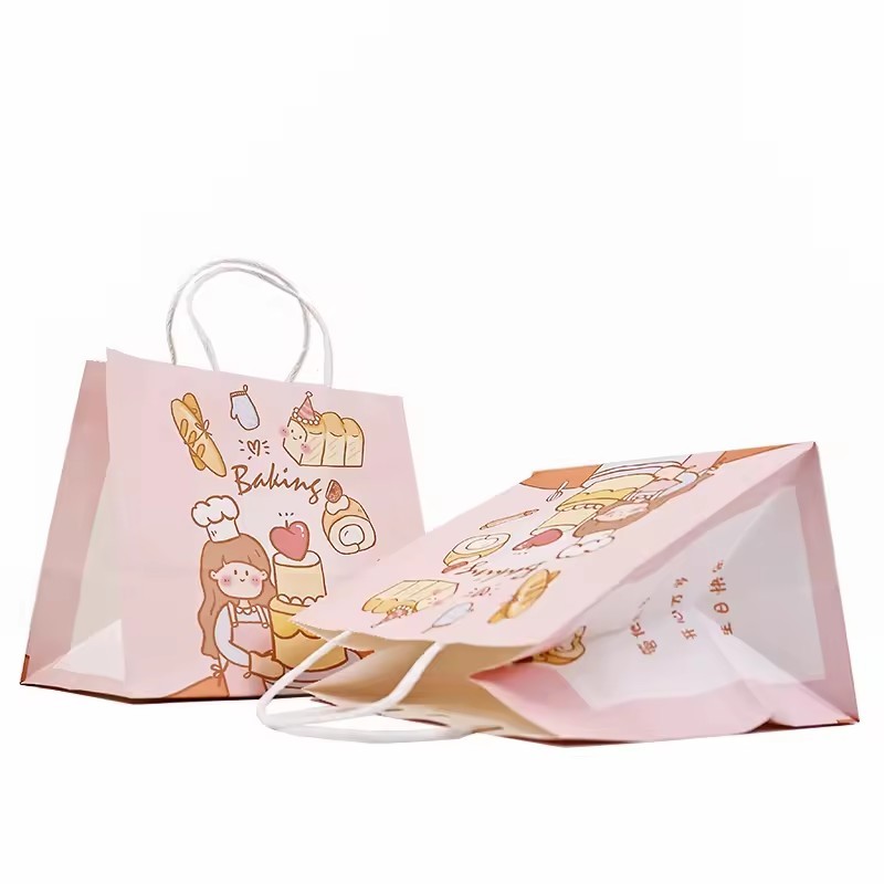 floral printing kraft Paper Bag With colorful Logo Recycled craft Paper Bags With Handle Shopping grocery gift festival