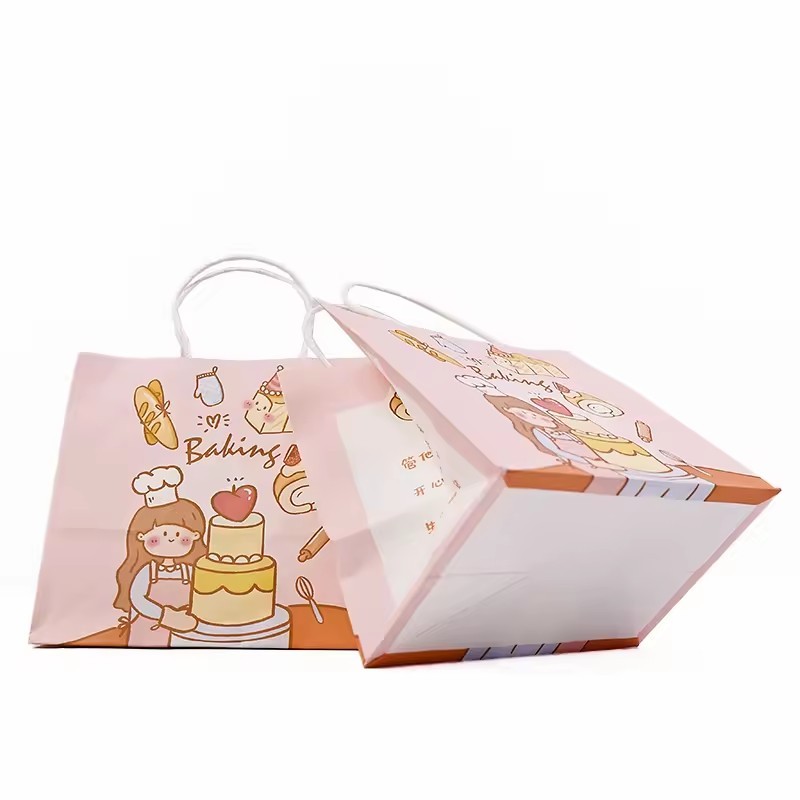 floral printing kraft Paper Bag With colorful Logo Recycled craft Paper Bags With Handle Shopping grocery gift festival