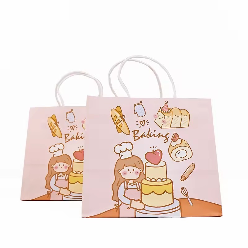 floral printing kraft Paper Bag With colorful Logo Recycled craft Paper Bags With Handle Shopping grocery gift festival