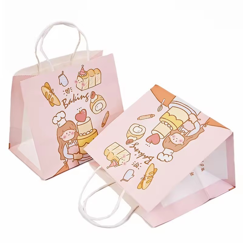 floral printing kraft Paper Bag With colorful Logo Recycled craft Paper Bags With Handle Shopping grocery gift festival