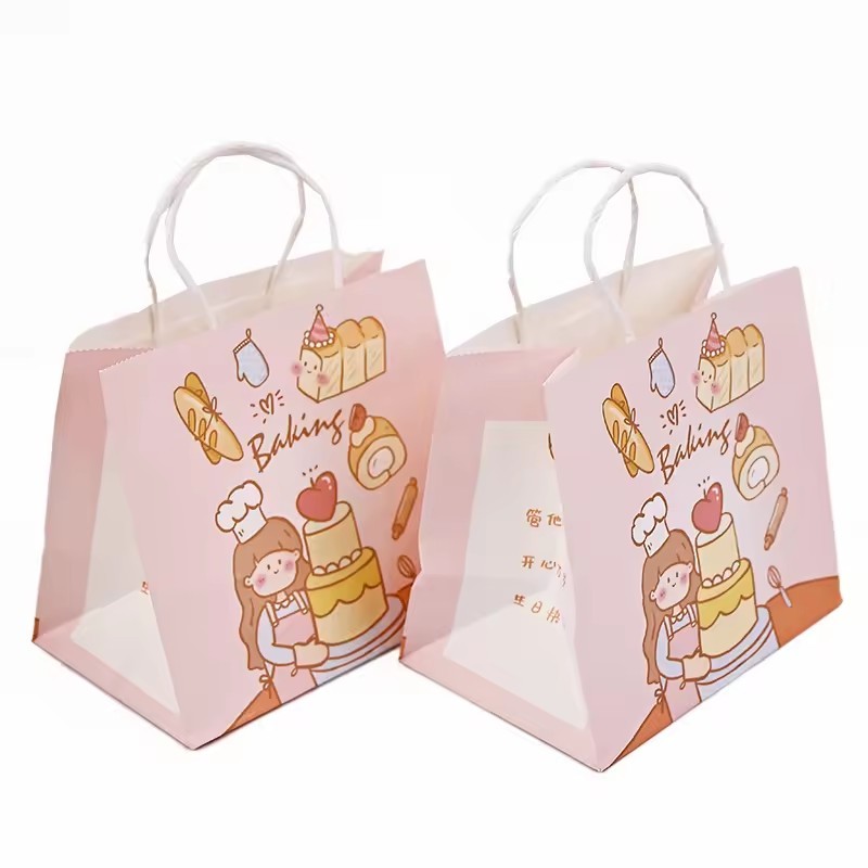 floral printing kraft Paper Bag With colorful Logo Recycled craft Paper Bags With Handle Shopping grocery gift festival