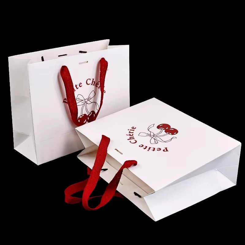 luxury red shopping paper bags with your logo printing for jewelry bags