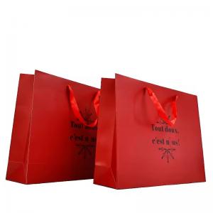 Fashion gift shopping packing Red paper bag with logo Business paper bag