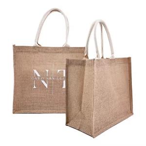 Portable linen woven shopping bag Tote reusable Bag with Festival Casual Traveling tote Bag