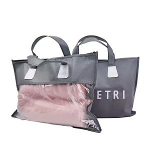 portable non woven Portable storage woven bag non-woven fabric with transparent window zipper handbag