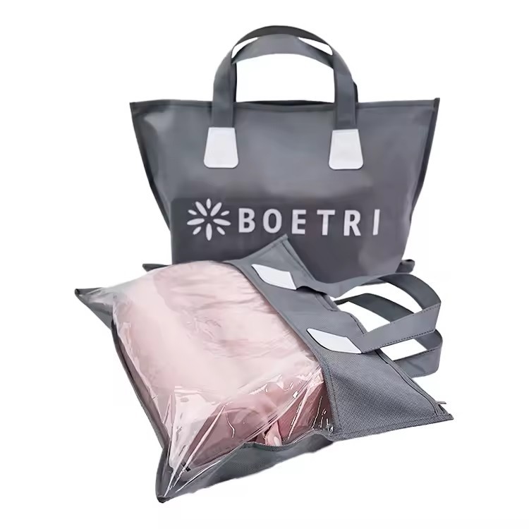 portable non woven Portable storage woven bag non-woven fabric with transparent window zipper handbag