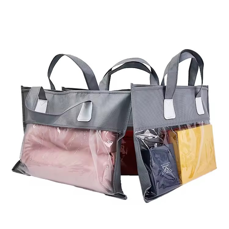 portable non woven Portable storage woven bag non-woven fabric with transparent window zipper handbag