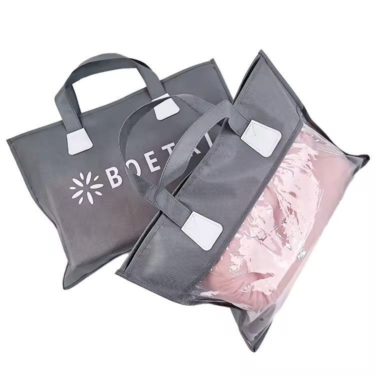 portable non woven Portable storage woven bag non-woven fabric with transparent window zipper handbag