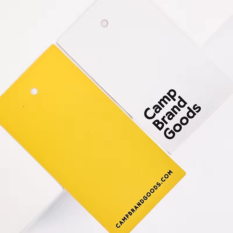 coated paper yellow hanging tags colorful printing with your logo