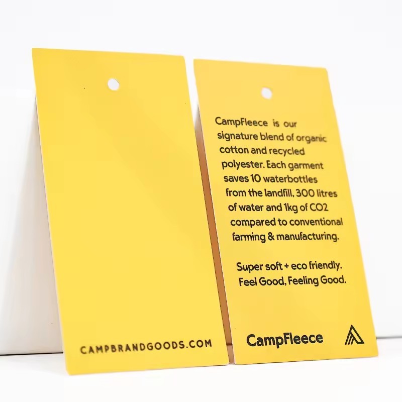 coated paper yellow hanging tags colorful printing with your logo