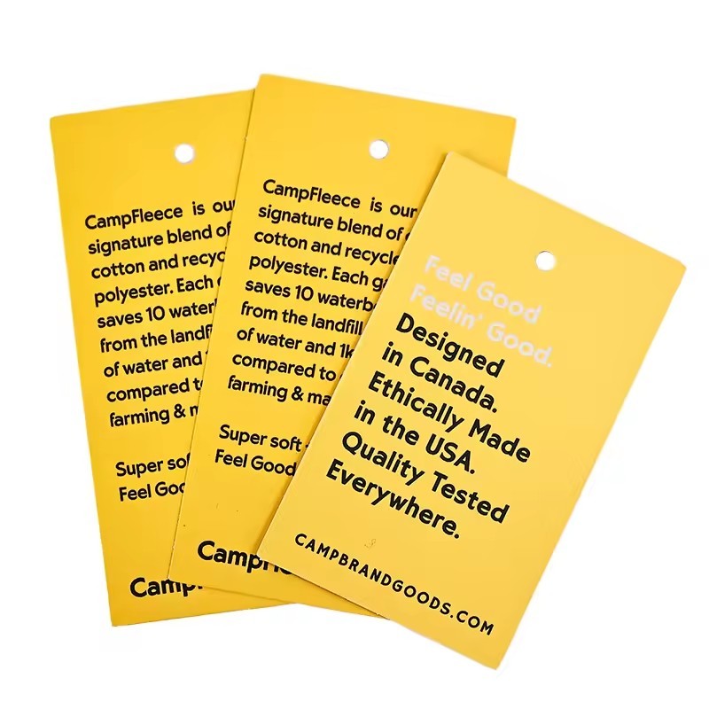 coated paper yellow hanging tags colorful printing with your logo