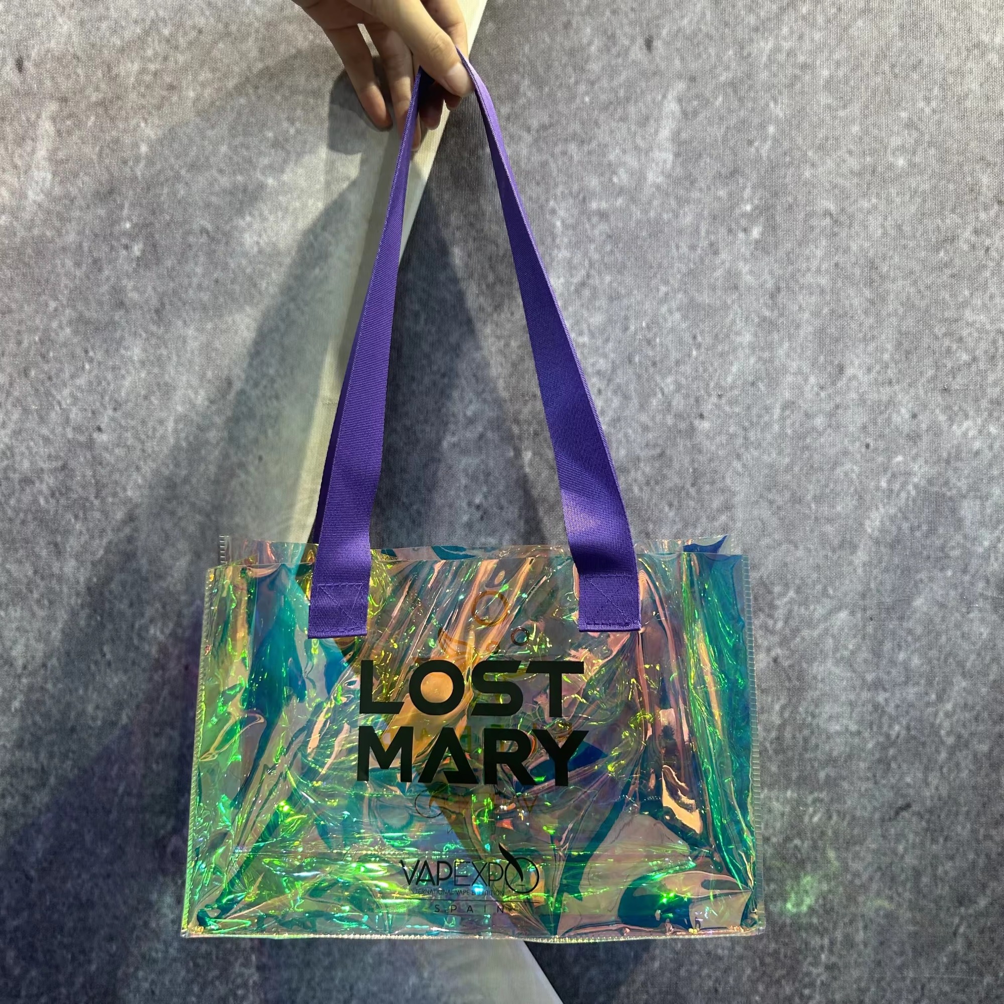 Luxury PVC hologram gift bags custom printing PVC laser portable holographic tote shopping bag