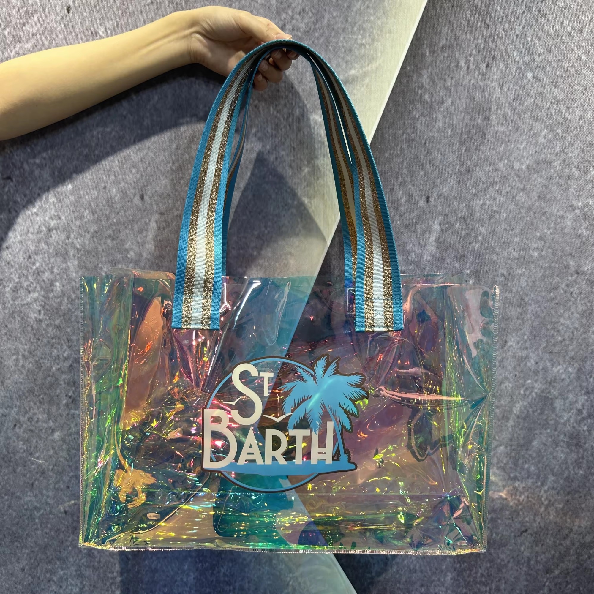 laser PVC hologram gift bags custom printing PVC laser portable holographic tote shopping bag