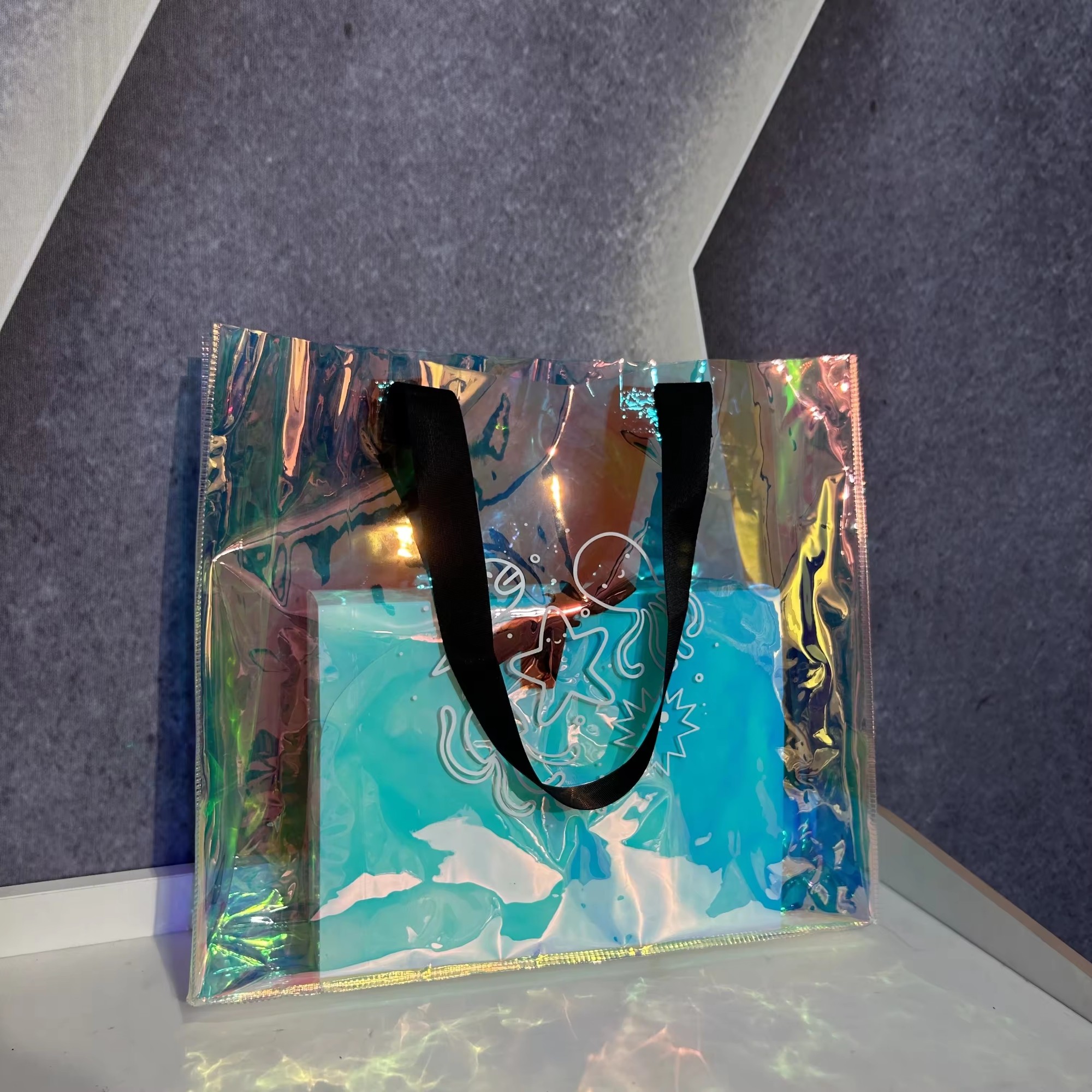 Female Holographic tote bag Transparent Handbags Beach bag custom Laser PVC Bag