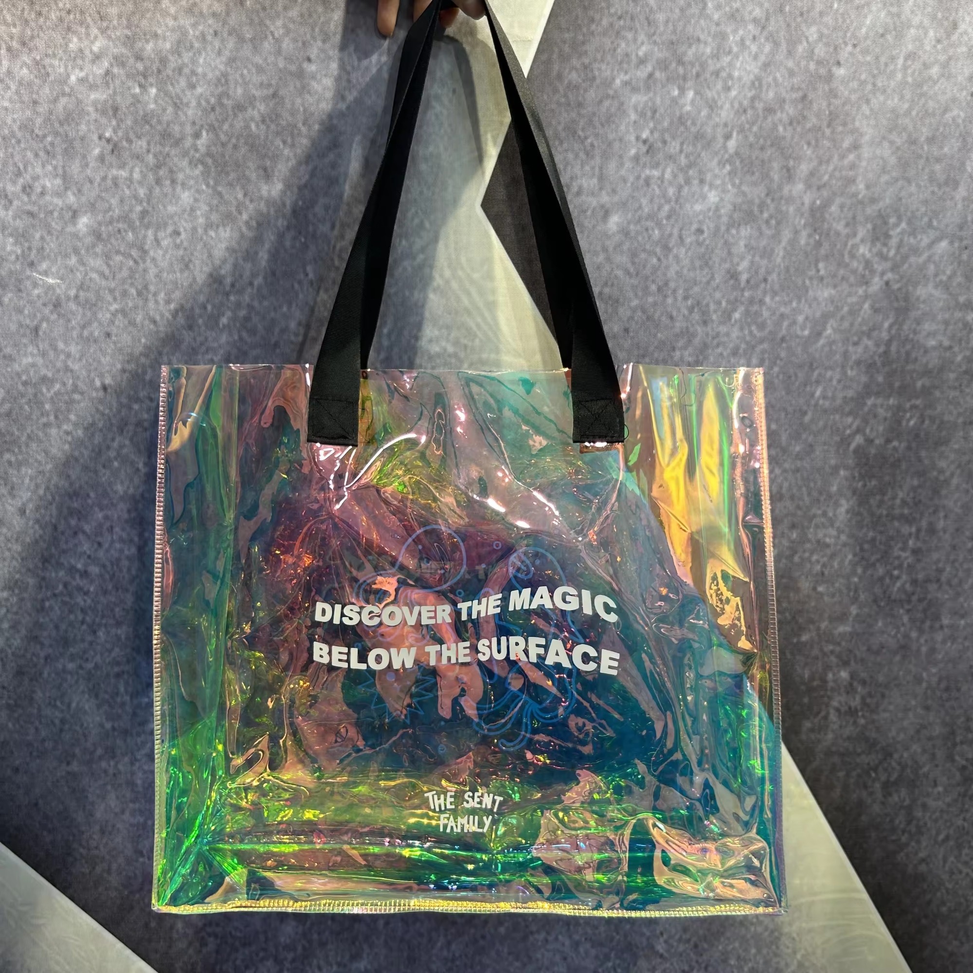 Female Holographic tote bag Transparent Handbags Beach bag custom Laser PVC Bag