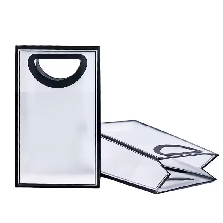 PVC Christmas portable frosted bag for packaging plastic handle gift shopping bag with logo