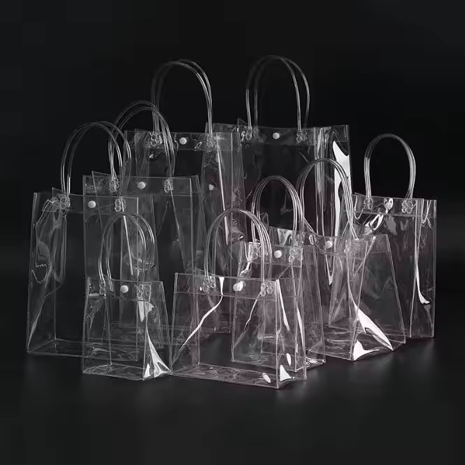 PVC Transparent Plastic Zipper Portable Bag with Custom Logo /Waterproof Clear Wine Bag