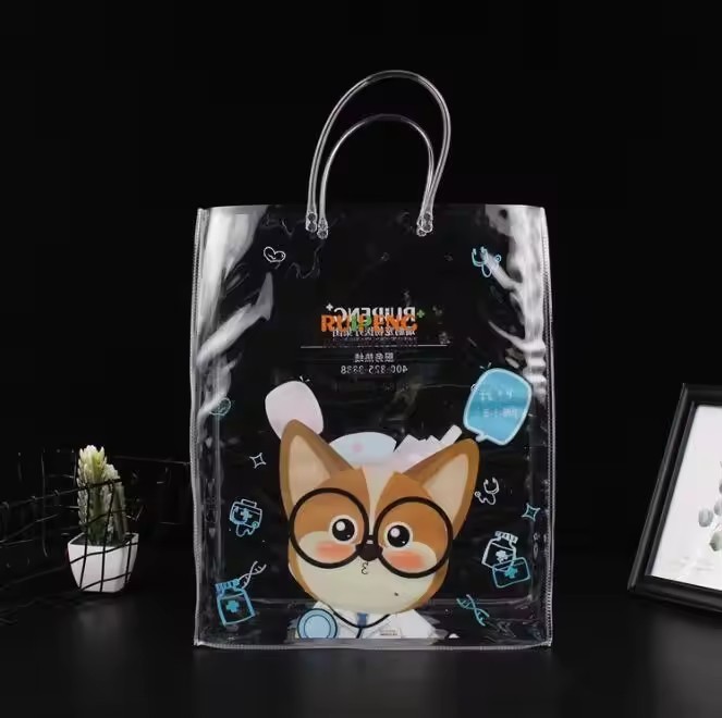 PVC Transparent Plastic Zipper Portable Bag with Custom Logo /Waterproof Clear Wine Bag