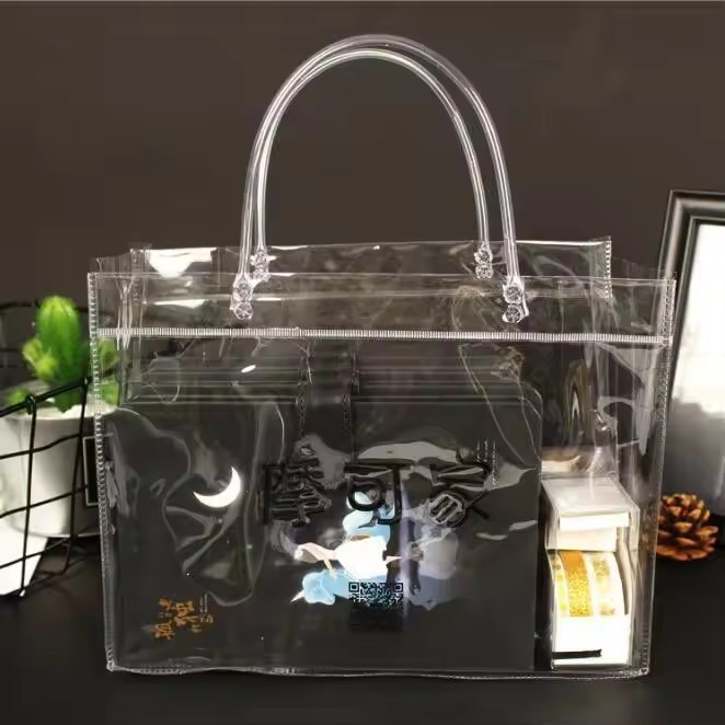 Fashionable Eco-friendly Factory Direct Sale Clear Transparent Tote Bag with Logo Printing