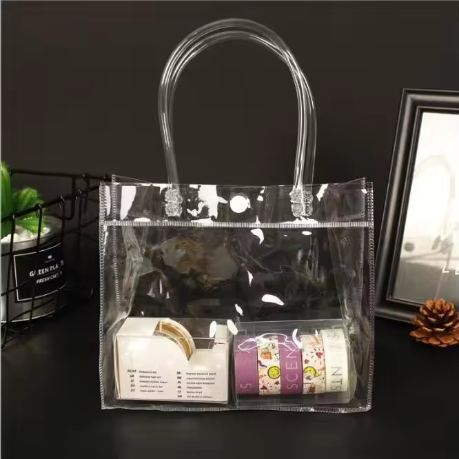 Fashionable Eco-friendly Factory Direct Sale Clear Transparent Tote Bag with Logo Printing