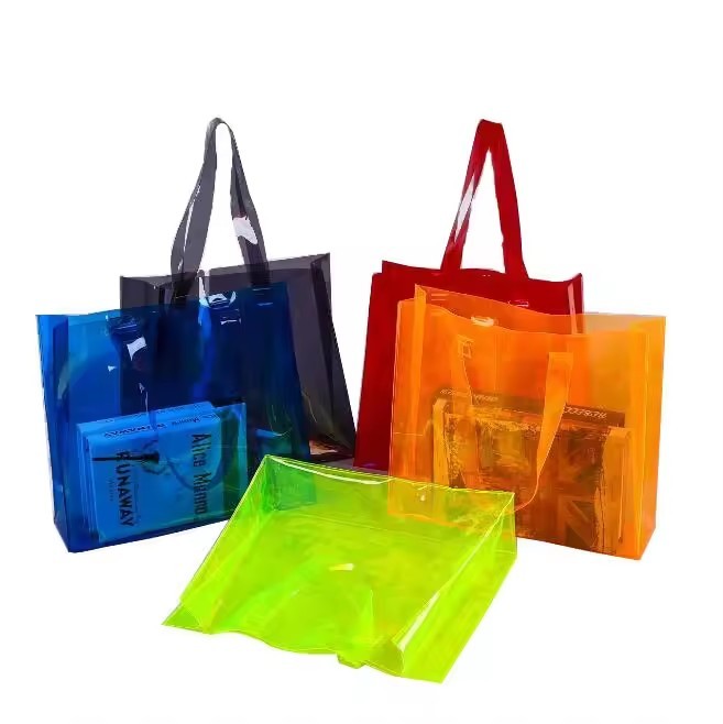 Transparent Jelly Handbag Pack Clothes PVC Clothing Shopping Gift Fruit Bag with Logo