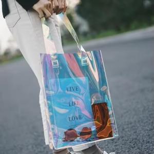 PVC shopping clear cosmetic transparent bag with letter print