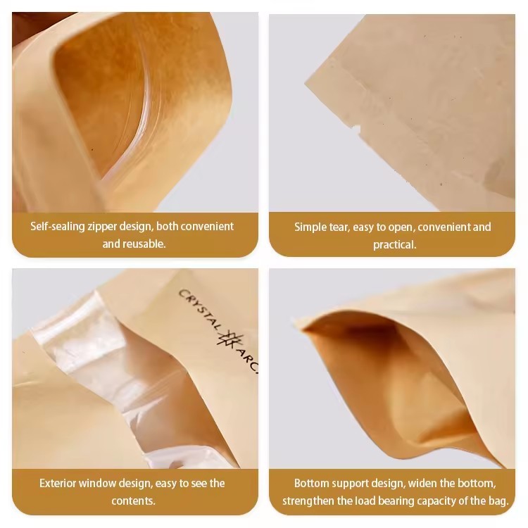 Kraft paper with transparent windows conform to self-sealing bags food bags about packaging snack bags