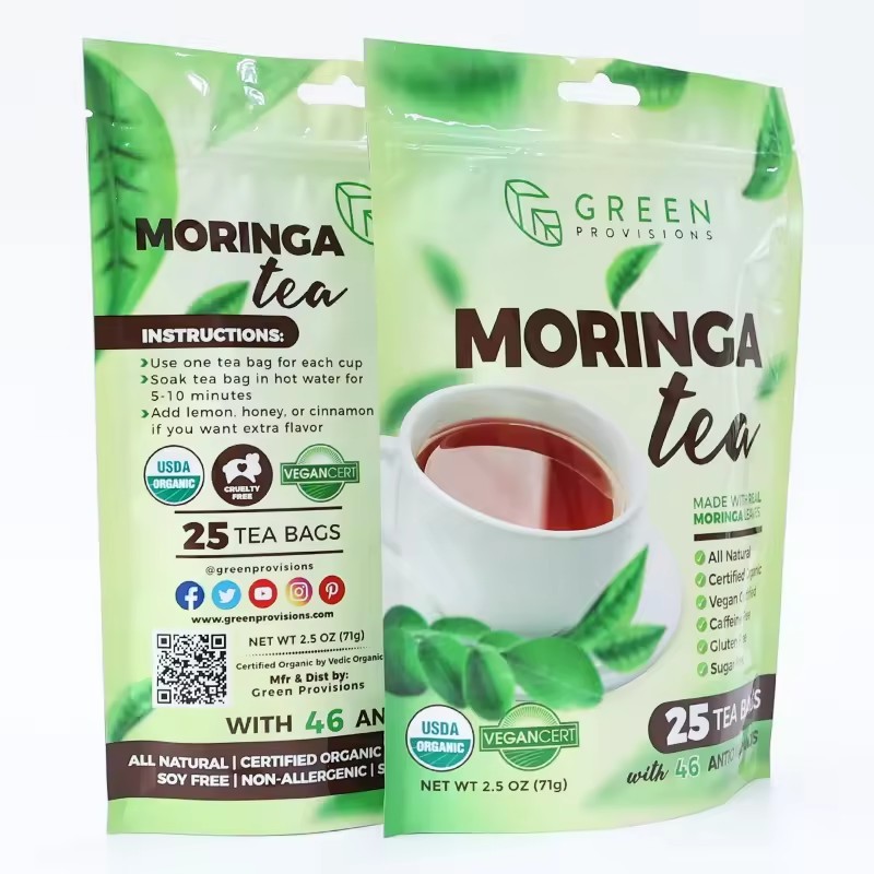 re-sealable fast brewing beverage tea bag zipper bag can be printed with logo