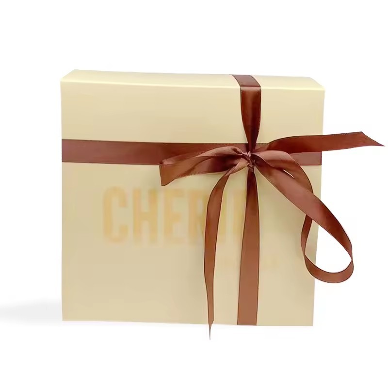 Eco-friendly Custom Logo Printed Golden Ribbon Box