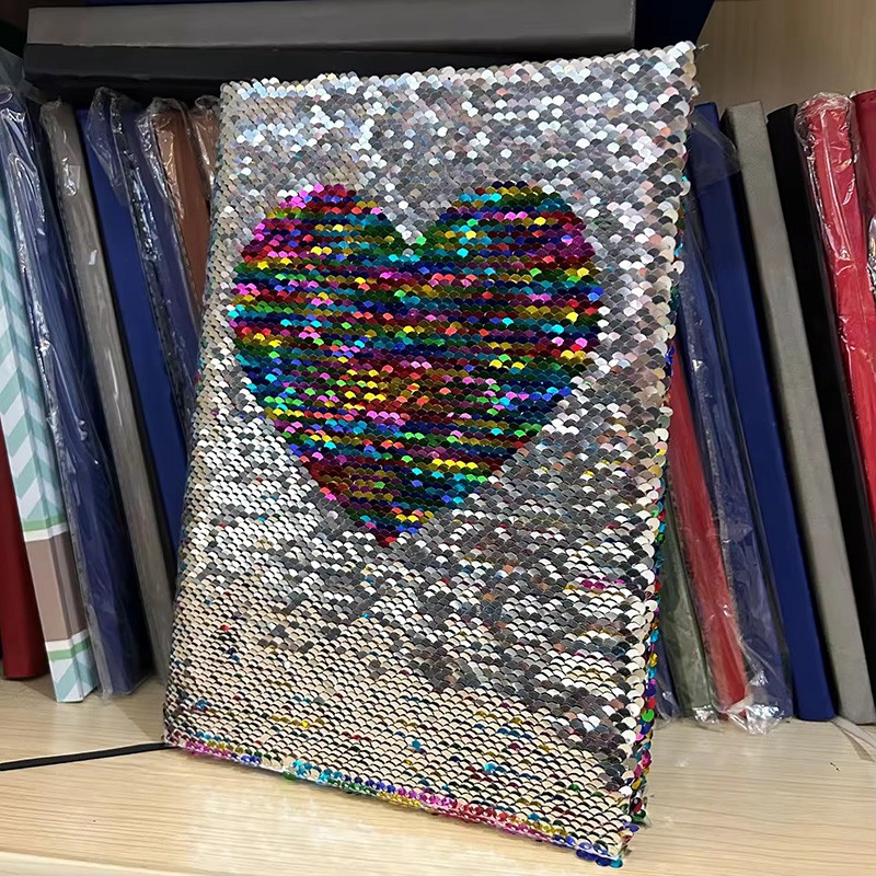 Heart Shape Shiny Bling Notebook Flipped Reverse Sequin Journal