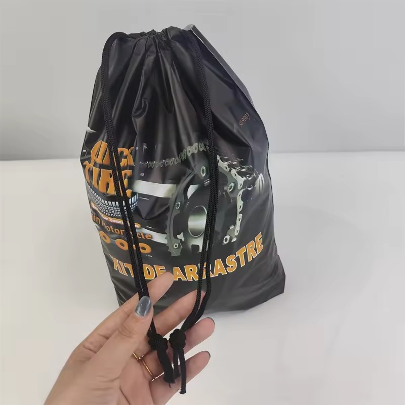 luxury light custom black drawstring frosted bag print your logo for clothing packaging