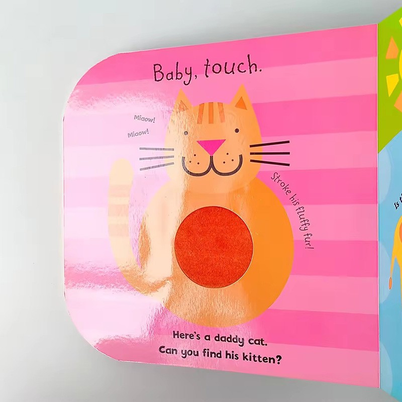 recyclable paper board book printing baby touch and feel book happy families children's book