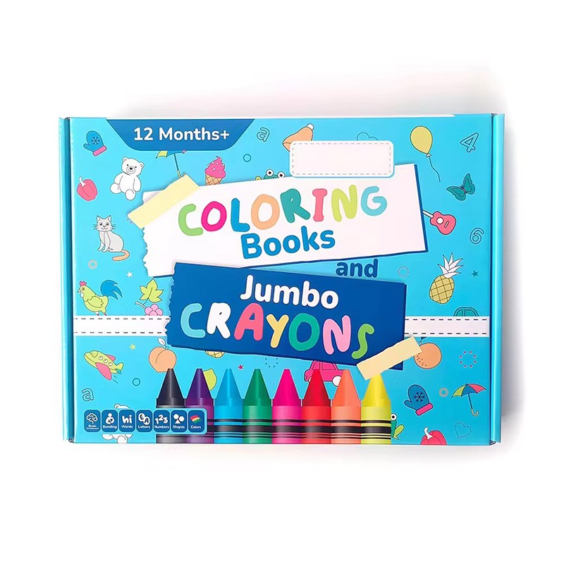 coloring books for kids and jumbo crayons montessori toys children gift recyclable cardboard box