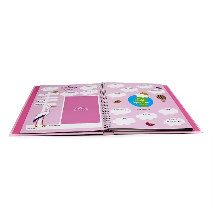 Metal Coil English hardcover/softcover child cartoon colorful book printing baby memory record book