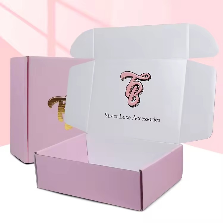 custom logo small pink cosmetics products gift shipping mailer boxes