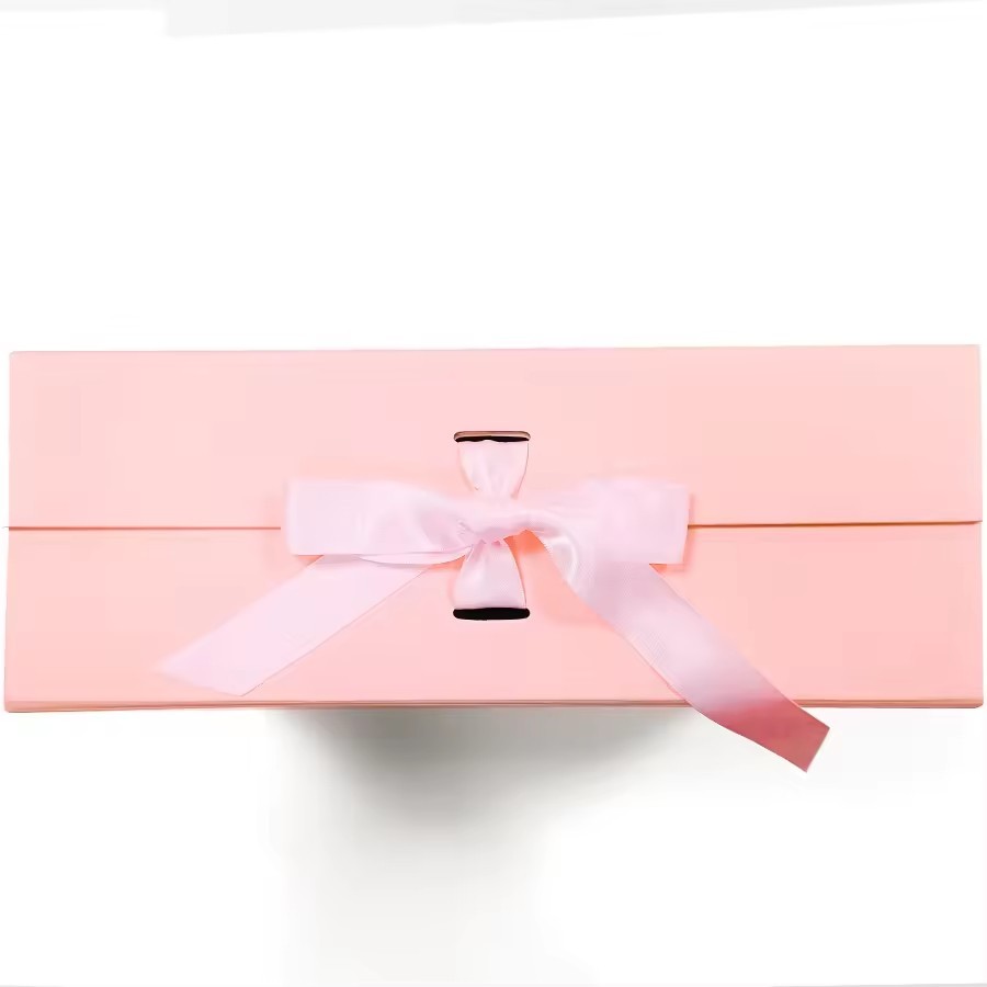 Bow Pink Christmas Women Gift Packaging Box Magnetic Closure Lid Folding Gift Paper Box with Ribbon